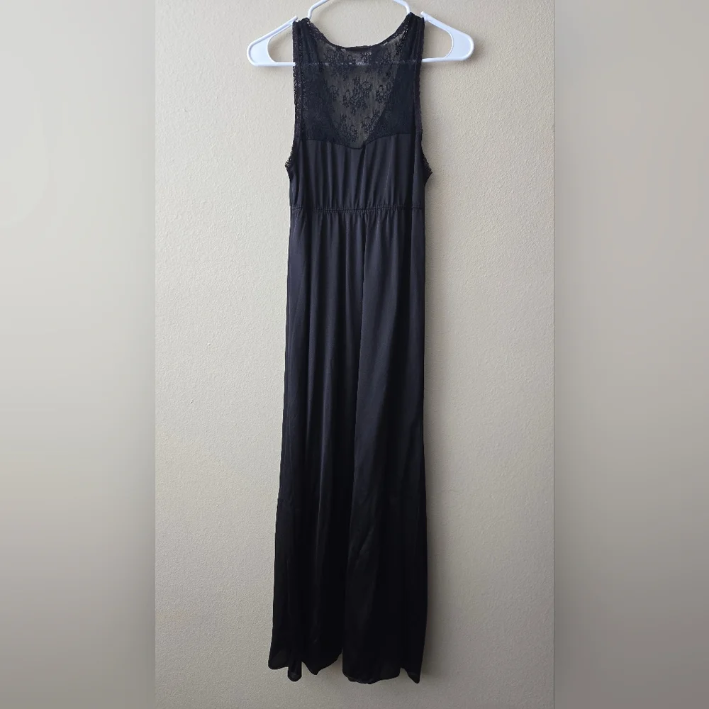 Vintage Satin Slip Dress Size M Black‎ Lace Made In USA Coquette Romantic Gothic - Picture 2 of 10